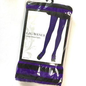 * Leg Avenue Style # 7100 Purple & Black  Stripe Tights NWT NOS